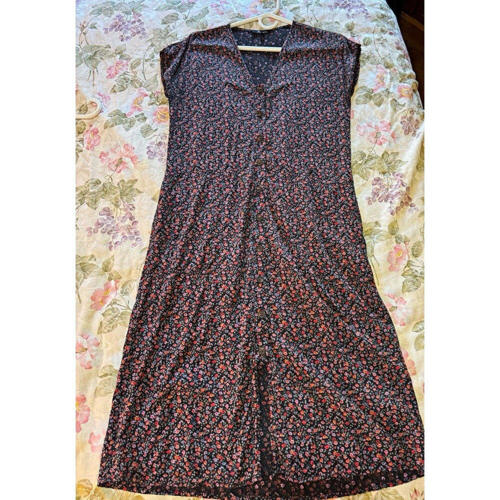Madewell Black Ditsy Floral Button Front Midi Dress Size S